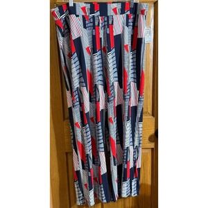 NWT roz & ALI Palazzo pants. Boho red white and blue geometric pattern. Sz 1 X
